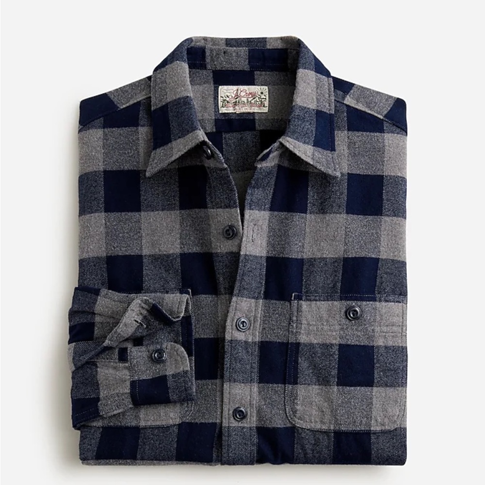 J. Crew Men's - Midweight Buffalo Check Flannel Workshirt - Gray, Navy, Slim Fit